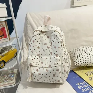 Korean style sweet cute bow corduroy backpack for women, large capacity college student schoolbag.