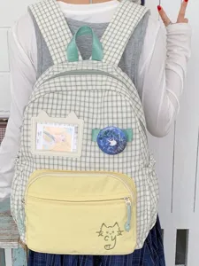 Cute plaid ita bag casual backpack with badge display window for anime fans daily use.