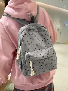 Korean sweet cute bow backpack for women, large capacity corduroy school bag for students