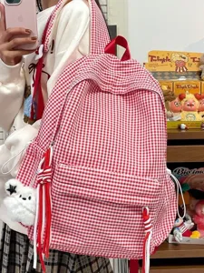 Korean Style Ins Versatile Plaid Backpack For Women Large Capacity College Style Student Schoolbag Fashion Casual Commuting Bag