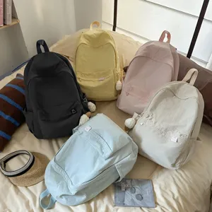 Japanese Ins Solid Color Nylon Backpack Large Capacity School Bag Casual Commuting Travel Daypack For Women