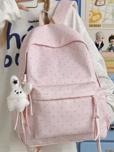 Pink polka dot backpack cute school bag casual large capacity book bag for teen girls