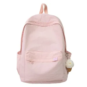 Japanese style plain pink backpack large capacity casual school bag for women and student daily commute