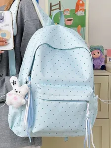 Korean cute polka dot backpack for women, fresh college style student school bag casual daypack