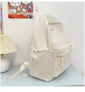 Minimalist solid color casual canvas backpack large capacity student school bag for daily use