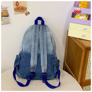 Sac a dos en jean grande capacite sac d'ecole decontracte elegante sac bleu pour femmes details