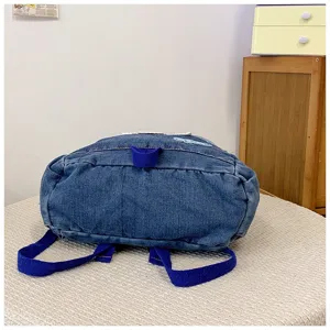 Sac à dos en jean dessin animé chiot style coréen pour femmes, grand sac d'école étudiant.