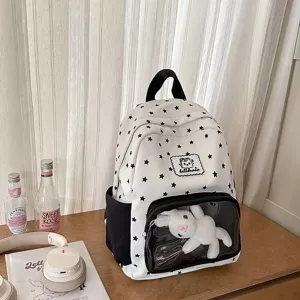 Korean style star print transparent clear pocket ita backpack casual school bag for women
