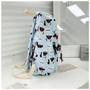 Japanese cartoon dachshund print backpack, cute style student school bag with large capacity.