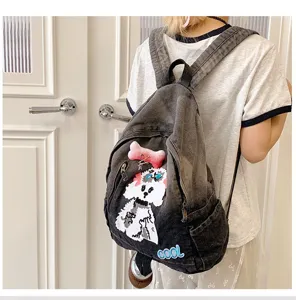 Sac a dos en jean de chiot de dessin anime de style coreen grande capacite decontracte