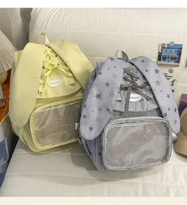 Sweet bunny ears ita bag with ribbons, clear front pocket for pins, stylish casual backpack.