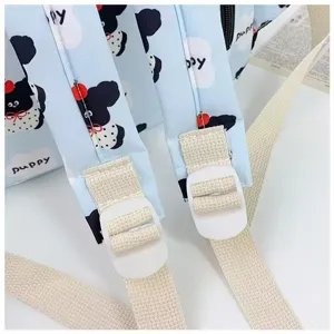 Cute cartoon puppy print backpack student school bag detailed view blue aesthetic schoolbag