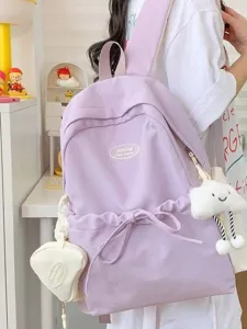 Korean style simple casual backpack for women large capacity daily school bag light purple