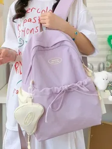 Korean style simple purple canvas backpack for school students large capacity casual travel daypack