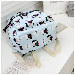 Japanese cute cartoon puppy print blue backpack detail view showing large capacity and straps.