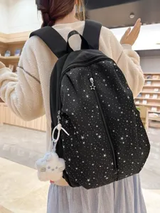 Stile Coreano Carino Stampa Stella Zaino in Nylon Casual Borsa da Studente Grande Capacità Viaggio Daypack Con Pendente in Peluche