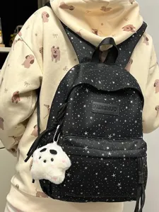 Zaino casual con stampa di stelle in stile coreano per donne, grande borsa da scuola carina.
