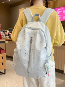 Zaino carino con motivo a stelle stile coreano borsa scolastica blu chiaro grande capacità