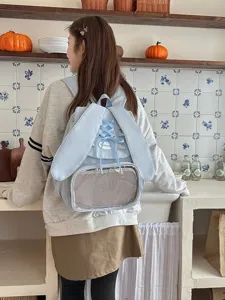Korean style sweet ribbon rabbit ear backpack cute ita-bag versatile daypack for women