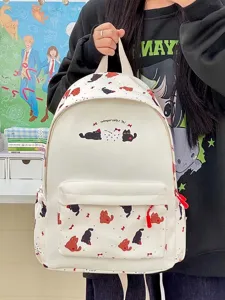 Cute Japanese style cartoon cat canvas backpack for women, large capacity student school bag.