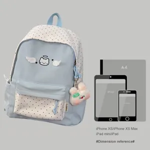 Joli sac à dos à pois chat ange pour femmes et étudiants, sac d'école décontracté élégant.