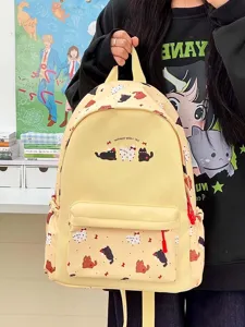 Cute Japanese style canvas backpack featuring adorable cat print, ideal for daily use.