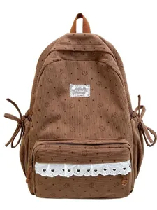 Ins Sweet Floral Polka Dot Nylon Backpack Cute Lace Trim Casual School Bookbag For Women Students Daily Travel