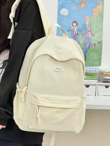 Minimalistischer einfarbiger Canvas Rucksack fuer Damen grosse Kapazitaet Schule Freizeit