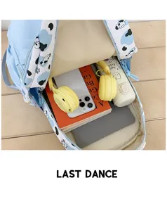 Detail view of the Japanese ins cute cartoon puppy printed backpack, showing large capacity.