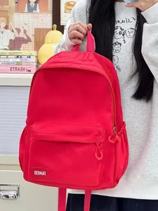 Korean style solid color red backpack large capacity college student school bag casual commuting