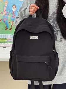 Koreanischer minimalistischer Canvas-Rucksack in Uni-Farbe, große Kapazität, lässige Schultasche.