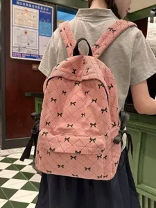Korean style fashion cute bow corduroy women backpack large capacity casual school bookbag