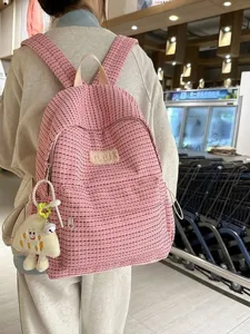 Zaino rosa a nido d'ape da donna, borsa scolastica minimalista casual, grande capacità.