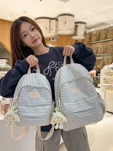 Zaino a quadretti minimalista stile coreano grande capacita borsa scuola moda chic