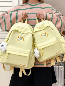 Korean Style Cartoon Pony Embroidery Nylon Casual Backpack Large Capacity School Bag With Plush Pendant For Women
