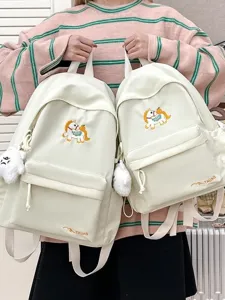 Korean ins cartoon horse canvas backpack large capacity student school bag casual daypack