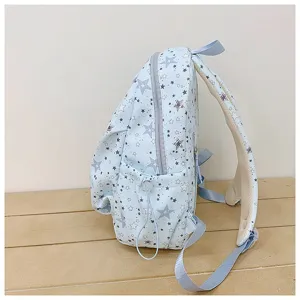 Zaino da studente con stampa stelle, stile college chic, grazioso zainetto azzurro casual.