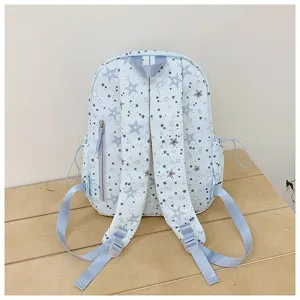Zaino casual azzurro con stampa di stelle, borsa scolastica per studenti con spallacci.
