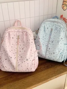 Zaino in Nylon con Motivo a Stella Stile Coreano Zainetto Scolastico Casual Carino Viaggio Quotidiano per Donne e Studenti