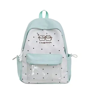 Sac à dos mignon à pois de style japonais avec design de dessin animé, grand cartable d'école.