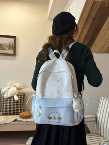 Zaino in tela con stelle stile coreano carino per donne, grande borsa scolastica casual.