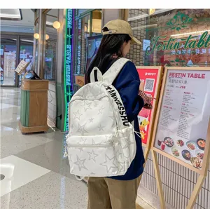 Casual white star print backpack large capacity school bag for women stylish daily commuting