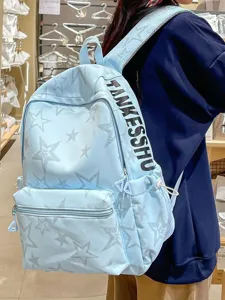 Korean style light blue star pattern backpack large capacity casual student school bag