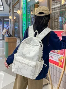 White star print backpack large capacity casual student school bag fashion daypack