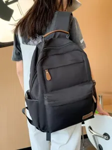 Zaino casual minimalista in tinta unita in stile coreano da donna, grande borsa da scuola.