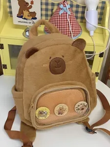 Carino Zaino in Peluche Capibara Animale Cartone Animato Ita Bag Con Tasca Frontale Trasparente Zaino Casual Per Donne Ragazze