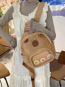 Zaino in peluche capybara carino con tasca trasparente ita bag, morbido zainetto kawaii da donna.