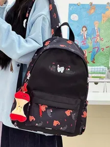 Japanese Ins Cartoon Kitten Print Backpack Cute Student School Bag Large Capacity Casual Daypack