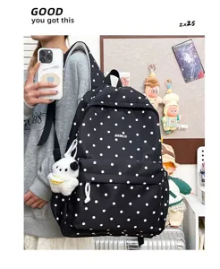 Korean style sweet polka dot backpack large capacity casual school bag for women daily use