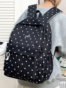 Korean ins style sweet polka dot backpack for women, casual student school bag with large capacity.